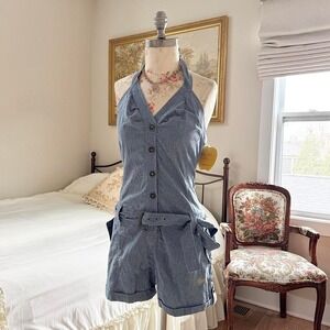 Y2k jean romper  y2k apple denim halter romper size xl